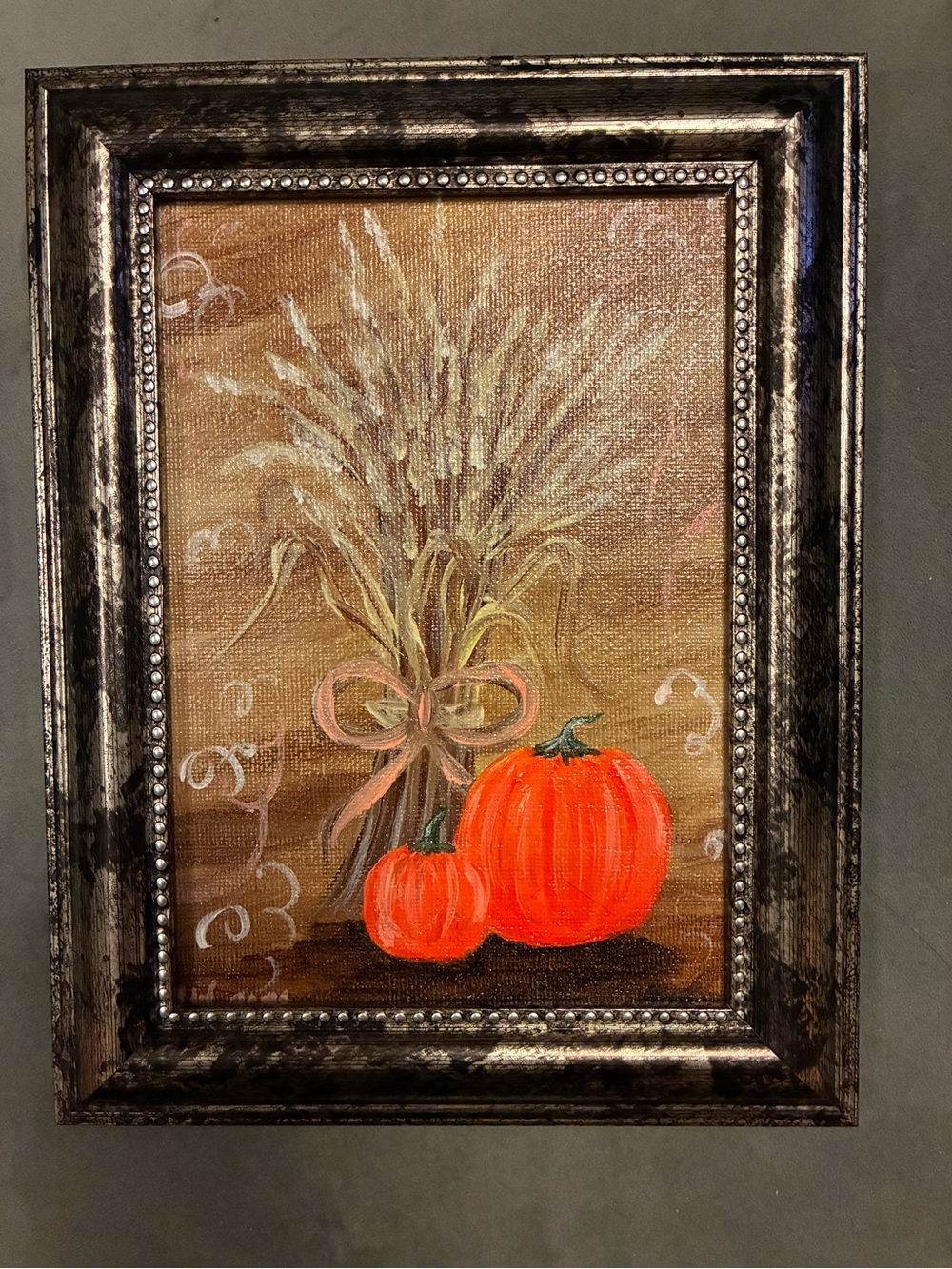 Autumn Pumpkins & wheat on Canvas Art Print in Orange and tan hues original